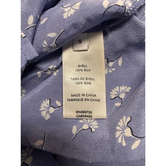 Rebecca Taylor Silk Floral Bow Blouse Periwinkle Blue Pleated Puff Sleeve Top 2 - Picture 6 of 6